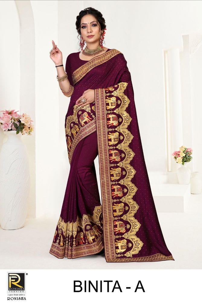 Ronisha Binita New Festive Wear Vichitra Silk Designer Heavy Saree Collection